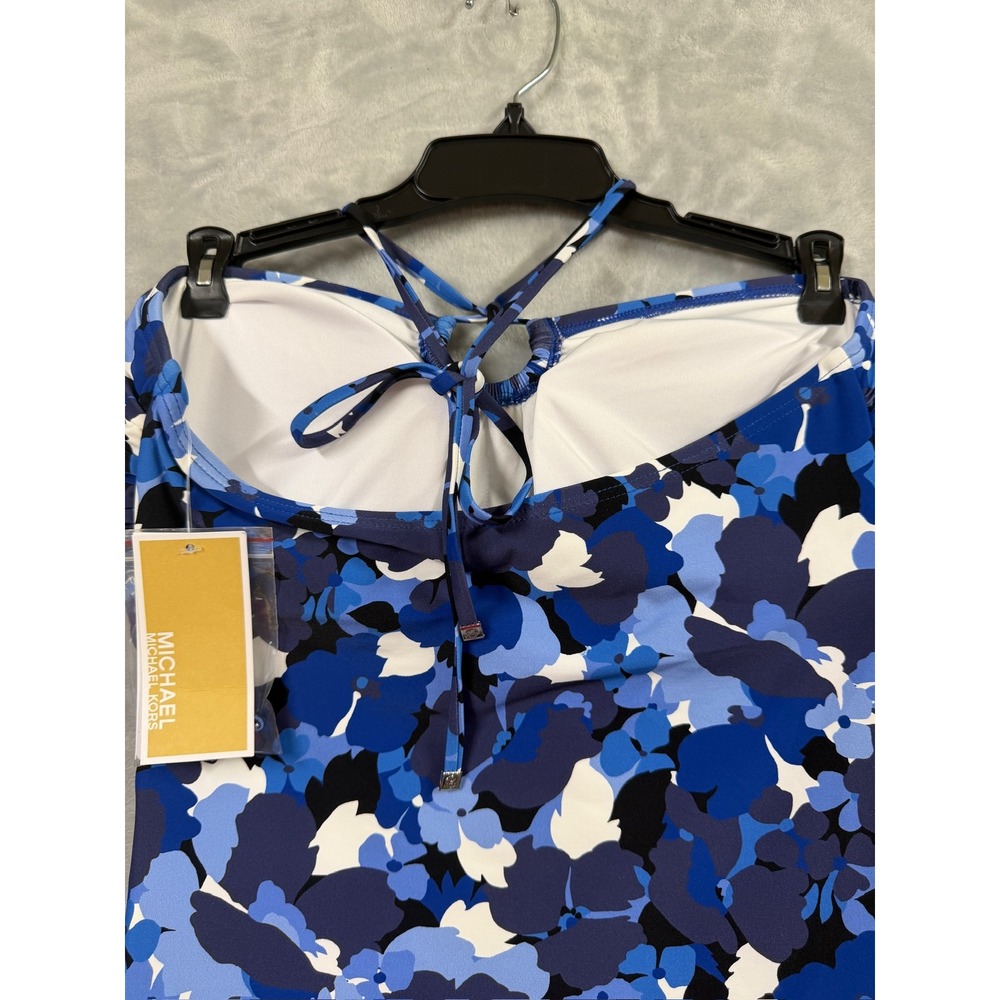 NWT Michael Kors Tankini Swim Top Womens Blue Floral Halter Keyhole Size M $102 - Picture 5 of 7